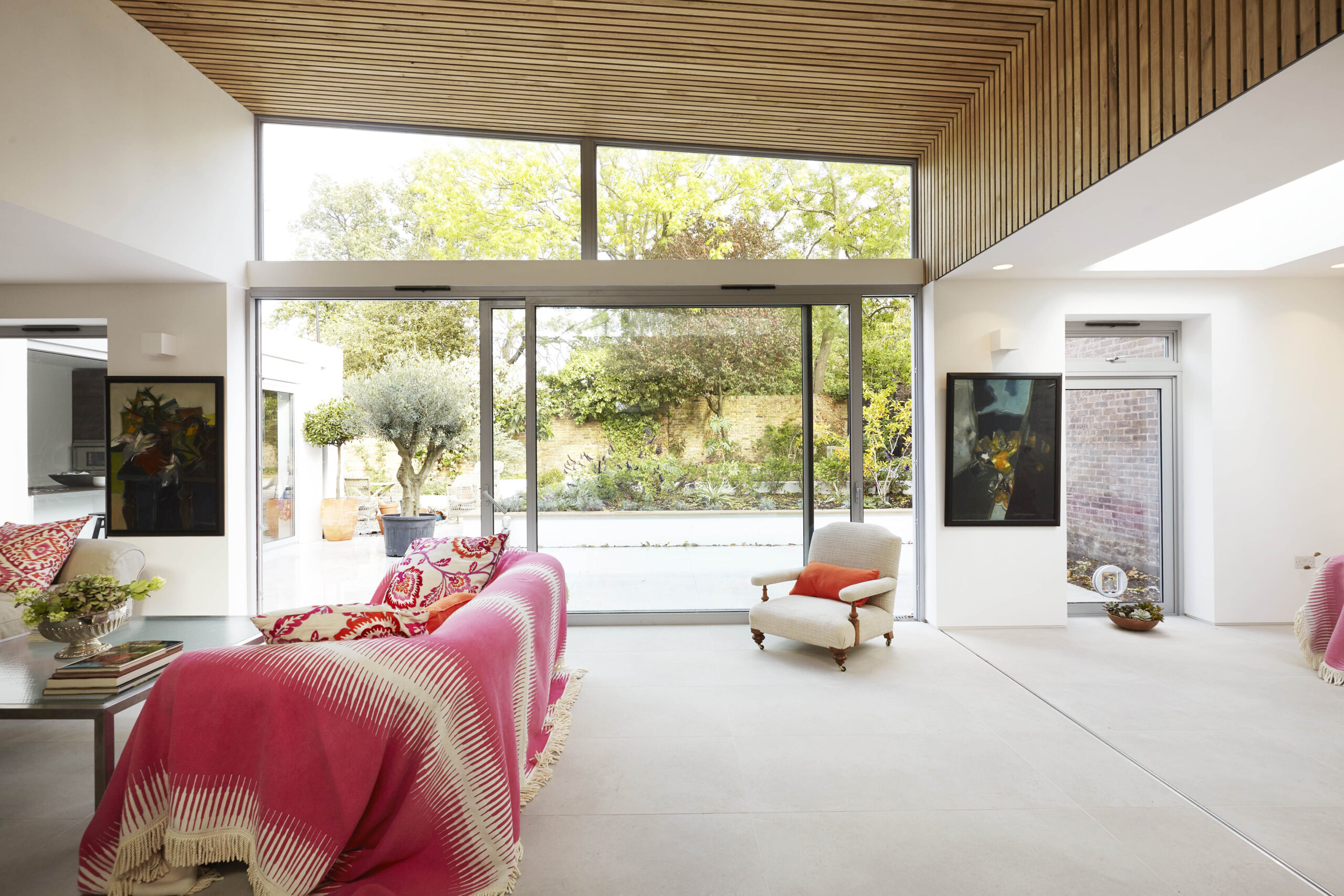 Large sliding glass doors with scenic view.