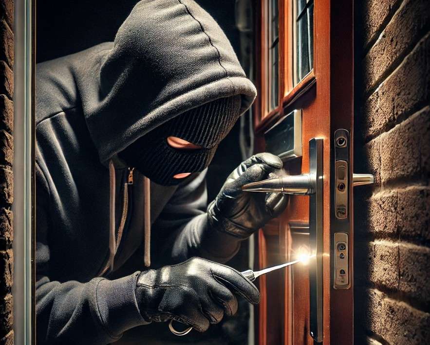 Close-up of a person wearing gloves picking a lock