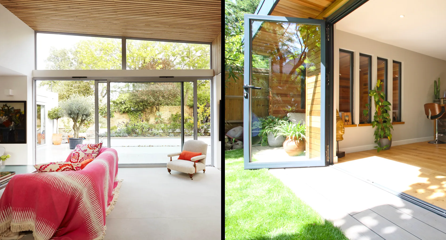 Open-plan living space with bi-fold doors.